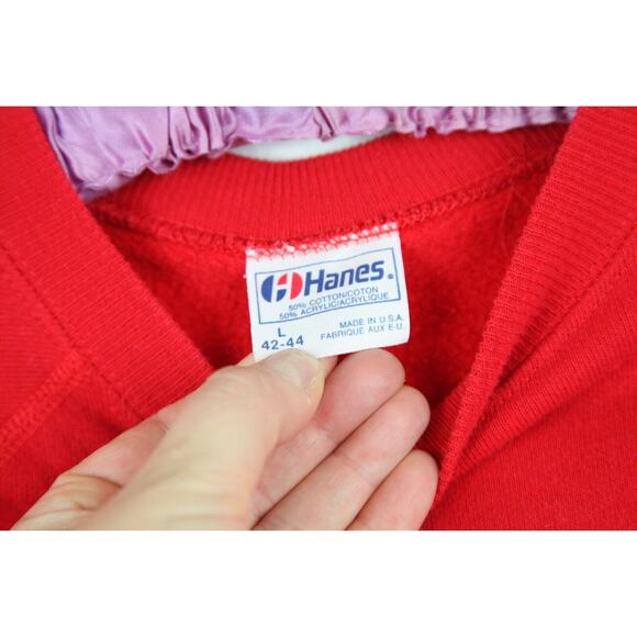 Vintage 90s Red Raglan Crewneck Sweatshirt Christmas L Ugly Granny Sweater - Picture 5 of 6